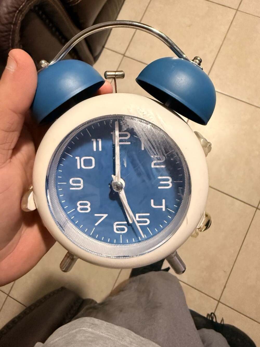 Vintage Style Twin Bell Analog Alarm Clock White and Blue